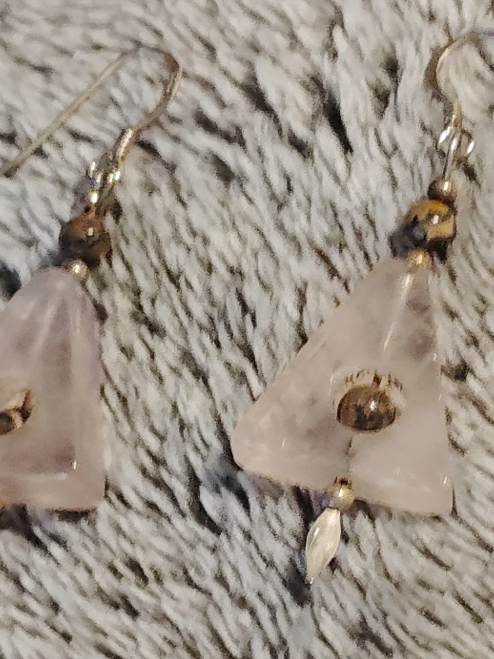Pink Rose Quartz Triangle Drop Earrings - 2 -1/2